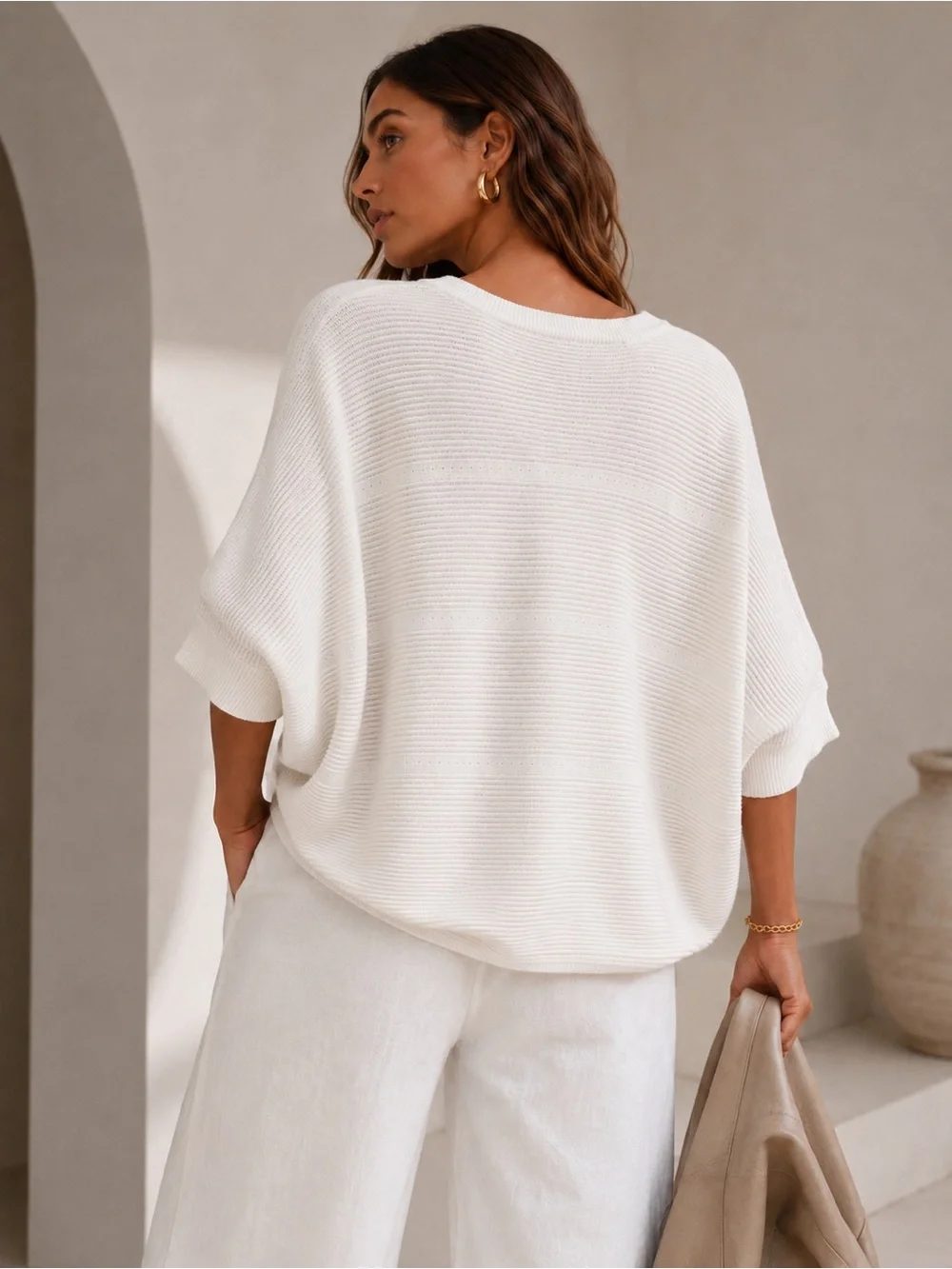 WISPR Lightweight Oversized Dolman Sweater – Cream Knit V-Neck | Size Medium